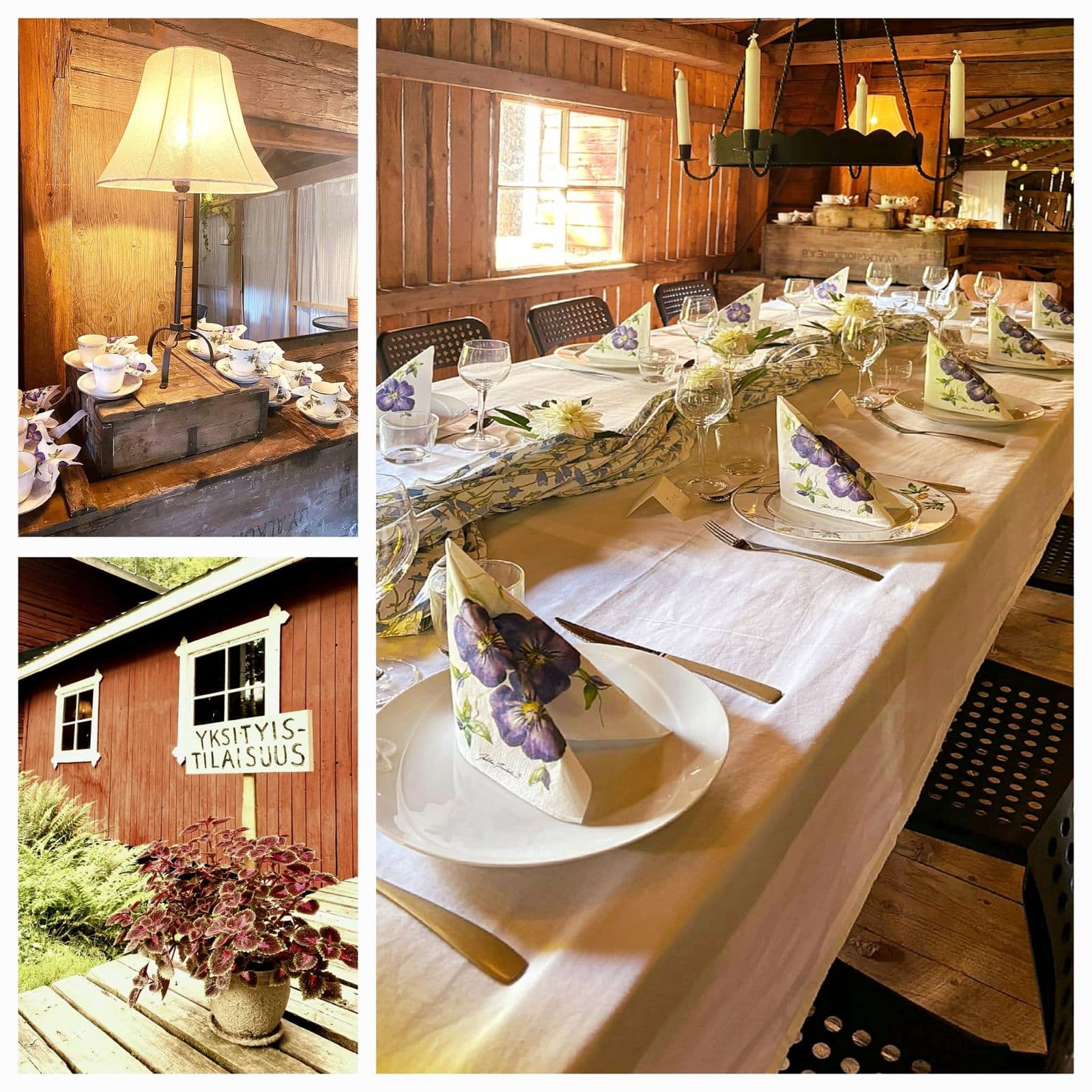 The event room set for a party